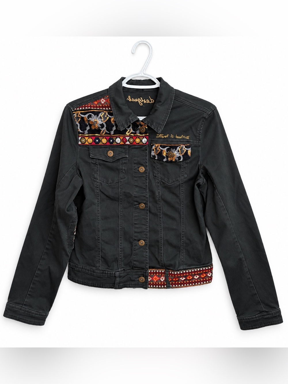 Desigual Embroidered Sequin Jacket Women’s EU40 (M 8-10) Boho Festival Eclectic